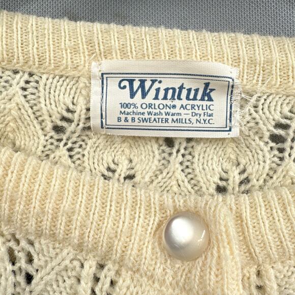 VTG Cardigan Sweater S Cream Granny Cottagecore 60s Mod MCM Bubble Knit Pearl US - Picture 11 of 15